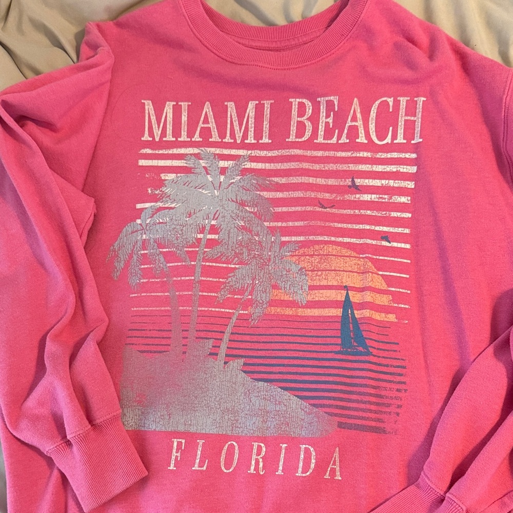 Hollister Pink Miami Beach Florida Cowl Sweatshirt
